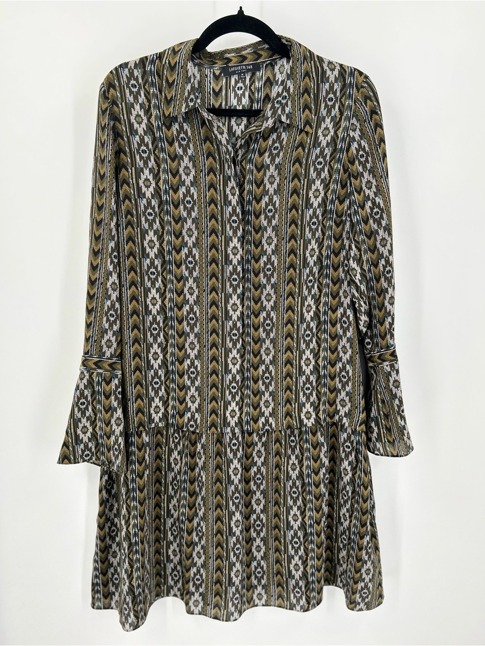 Lafayette 148 New York 100% Silk Geometric Ikat Shirtdress Size M EUC